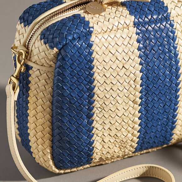 LIKE NEW Clare V. Marisol in Indigo & Cream Woven Racing Stripes - Picture 2 of 4